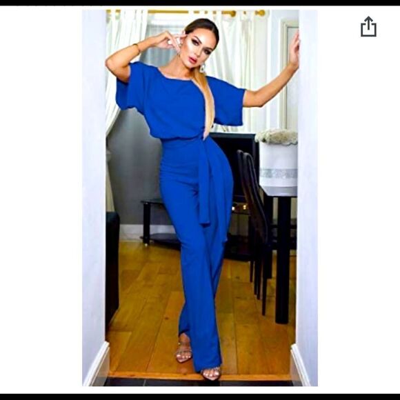 BTFBM Women’s Short Sleeve Blue Jumpsuit - Picture 1 of 6